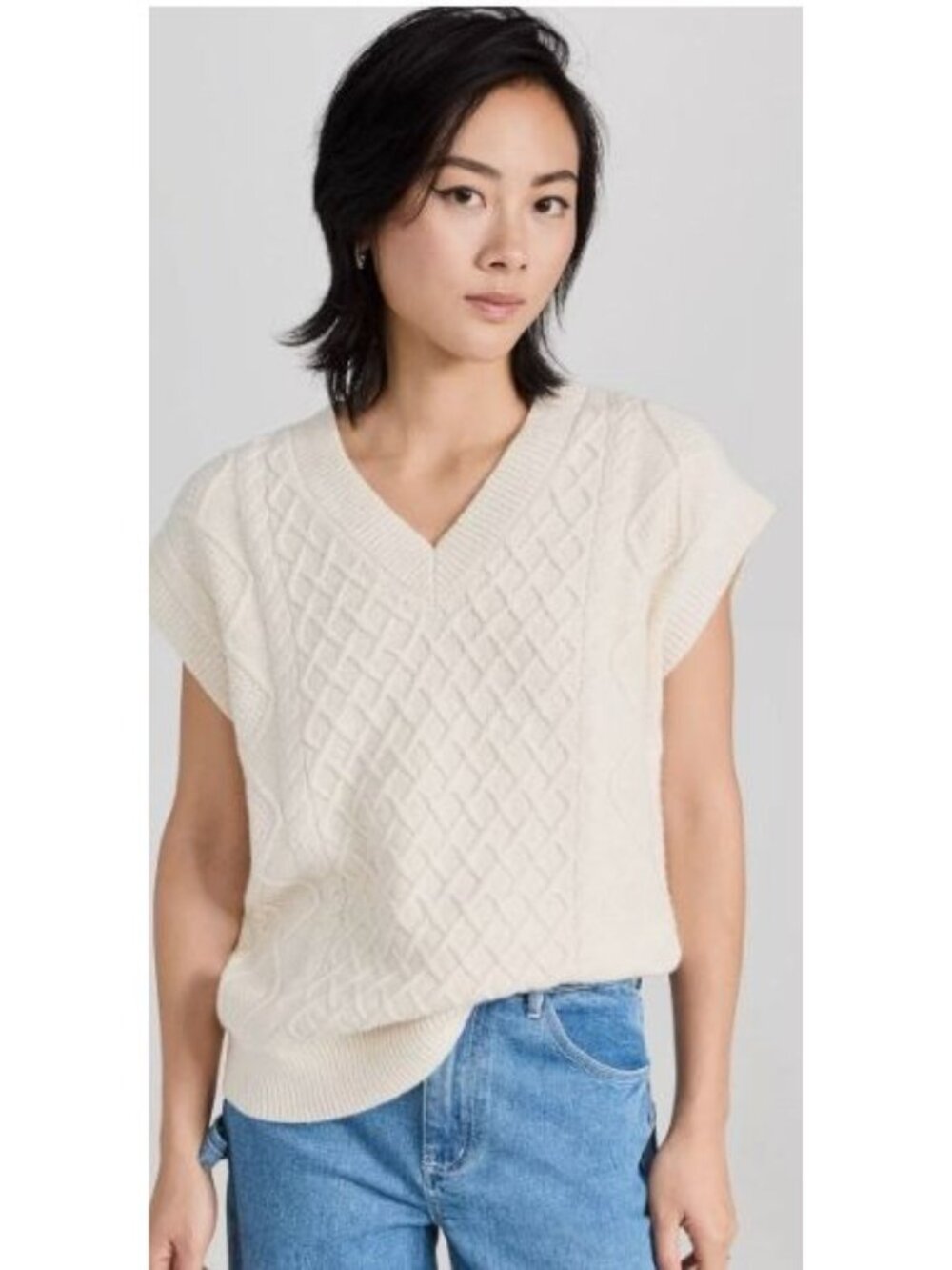 Madewell Women's Wool Blend V Neck Cable Knit Sleeveless Vest Top Size XS